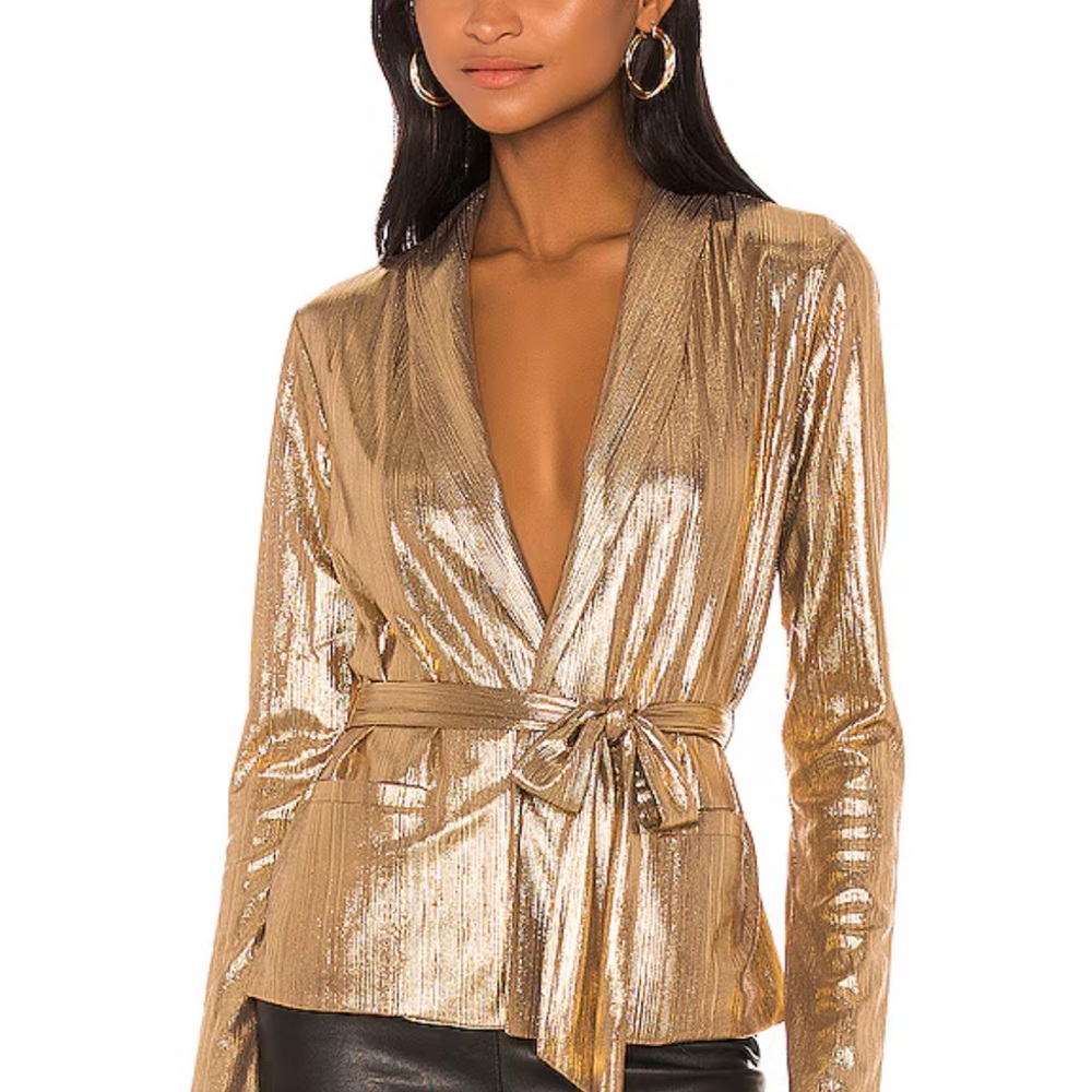REVOLVE Gold Metallic Desiray Tie Blazer in Gold